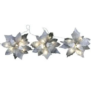 18-Light Battery Operated LED White 3-Poinsettia Flower Garland-FG02-1W018-A1 202938552 18-Light Battery Operated LED White 3-Poinsettia Flower Garland-FG02-1W018-A1 202938552 -Christmas Decoration Store 18 light battery operated led white 3 poinsettia flower garland fg02 1w018 a1
