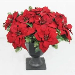 22 In. Battery Operated Artificial Poinsettia Topiary With 35 Clear LED Lights-BOWOTHD180B 205982761