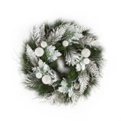 24 In. Longleaf Pine Artificial Wreath With Snowballs-2207920 206634286
