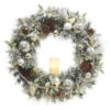 30 In. Battery Operated Snowy Silver Pine Artificial Wreath With 30 Clear LED Lights And LED Candle-2258330HD 206005412