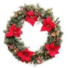 36 In. Battery Operated Red Poinsettia Artificial Wreath With 60 Clear LED Lights-2258420HD 206005433