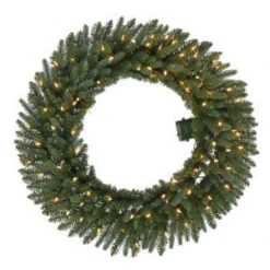 36 In. Pre-Lit B/O LED New Meadow Artificial Christmas Wreath X 341 Tips With 80 Warm White Lights And Timer-GD30P2581L00 206795459