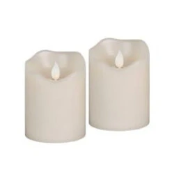 4 In. H Battery Operated Bisque Vanilla Scent Wax Motion Flame Timer Candle (Set Of 2)-42542 206504449