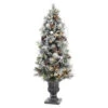 5 Ft. Battery Operated Snowy Silver Pine Potted Artificial Christmas Tree With 50 Clear LED Lights-2258360HD 205994541 -Christmas Decoration Store 5 ft. battery operated snowy silver pine potted artificial christmas tree with 50 clear