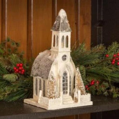 5.75 In. X 5.5 In. X 11 In. White Mache Snow Steeple Dome Church-11742 206632879
