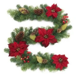 6 Ft. Unlit Burgundy Poinsettia Artificial Garland-2258470HD 205994550