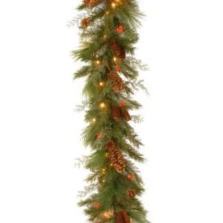 6 Ft. White Pine Garland With Battery Operated Warm White And Red LED Lights-DC13-116-6B/B-1 300330521