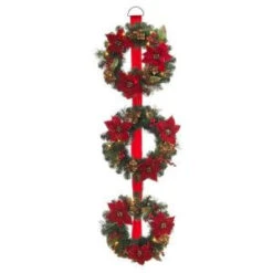 60 In. Battery Operated Triple Artificial Poinsettia Wreath With 48 Clear LED Lights-2258580HD 205984094