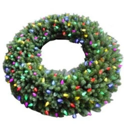 60 In. LED Pre-Lit Artificial Christmas Wreath With C9 Ceramic Multi-Color Lights-4723262-C902HO 206803410