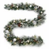 9 Ft. Battery Operated Snowy Silver Pine Artificial Garland With 36 Clear LED Lights-2258340HD 205994552 -Christmas Decoration Store 9 ft. battery operated snowy silver pine artificial garland with 36 clear led lights 22