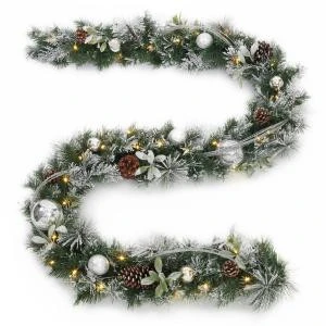 9 ft. Battery Operated Snowy Silver Pine Artificial Garland with 36 Clear LED Lights-2258340HD 205994552 9 Ft. Battery Operated Snowy Silver Pine Artificial Garland With 36 Clear LED Lights-2258340HD 205994552 -Christmas Decoration Store 9 ft. battery operated snowy silver pine artificial garland with 36 clear led lights 22