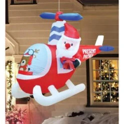 Airflowz 6 Ft. Inflatable Hanging Animated Santa Helicopter Reindeer-74657 206996241