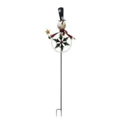 Alpine 67 In. Metal Snowman With Kinetic Holly Snowflake Garden Stake-MVP264 207140346