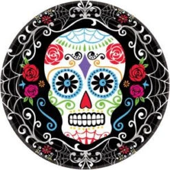 Amscan 10.5 In. X 10.5 In. Day Of The Dead Round Paper Plates (18-Count, 3-Pack)-721519 300598935