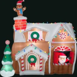 Gemmy 107.48 In. L X 43.31 In. W X 106.3 In. H Inflatable Animated Gingerbread House-83699X 300060725