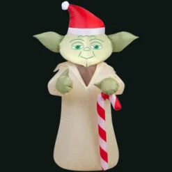 Gemmy 27.56 In. L X 20.87 In. W X 42.13 In. H Inflatable Star Wars Yoda With Candy Cane-37213X 300060733