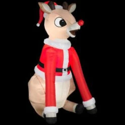 Gemmy 37 In. W X 42 In. D X 66 In. H Inflatable Rudolph In Santa Suit-88699 300082139