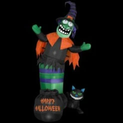 Gemmy 46.06 In. W X 26.77 In. D X 65.75 In. H Animated Inflatable Wobbling Witch Scene-63680X 205469593