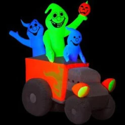 Gemmy 5 Ft. Airblown Inflatable Halloween Neon Hot Rod Ghosts-64630X 204475338