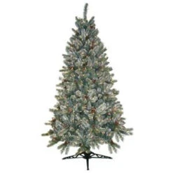 General Foam 6.5 Ft. Pre-Lit Siberian Frosted Pine Artificial Christmas Tree With Clear Lights And Pine Cones-HD-92265C5 203321232