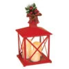 Gerson 14.76 In. H Red Plastic Lantern With Glass, Pinecone And Mistletoe With Plaid Bow And 3 LED Plastic Candles-2300730EC 300358785 -Christmas Decoration Store gerson 1476 in. h red plastic lantern with glass pinecone and mistletoe with plaid bow