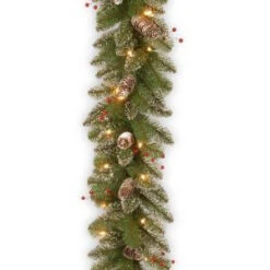 Glittery Mountain Spruce 9 Ft. Garland With Clear Lights-GLM1-300-9A-1 300330624