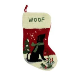 Glitzhome 19 In. Polyester/Acrylic Handmade Christmas Stocking With Dog Image-JK29255A 206892354