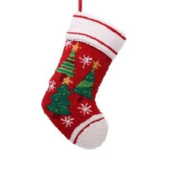 Glitzhome 19 In. Polyester/Acrylic Hooked Christmas Stocking With Christmas Tree-JK13402A 207053492