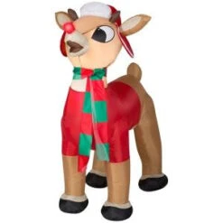 Home Accents Holiday 19.29 In. W X 35.43 In. D X 42.13 In. H Lighted Inflatable Rudolph With Winter Wear-39919 206950298