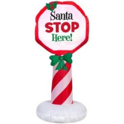 Home Accents Holiday 20.47 In. W X 18.11 In. D X 42.13 In. H Lighted Inflatable Outdoor Santa Stop Here Sign-11773 206950662