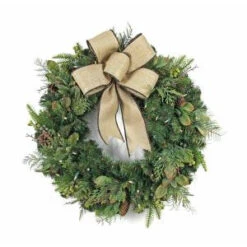 Home Accents Holiday 30 In. LED Pre-Lit Nature Inspired Artificial Christmas Wreath With Burlap Bow And 50 Battery-Operated Warm-White Lights-CHZH3811604THY 206771163