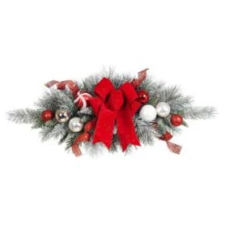 Home Accents Holiday 32 In. Flocked Pine Swag With Red And White Ball And Velvet Bow-2321300HD 206771268