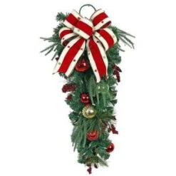 Home Accents Holiday 32 In. LED Pre-Lit Jolly Artificial Swag With Ribbon, Baubles, And 35 Battery-operated Warm-White Lights-CHZH17616103THY 206771171