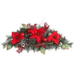 Home Accents Holiday 32 In. Red Poinsettia Pine Swag With Red And Silver Balls-2321700HD 206771279