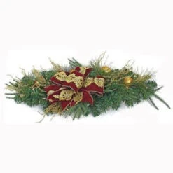 Home Accents Holiday 36 In. LED Pre-Lit Valenzia Artificial Centerpiece Swag With Red And Gold Ribbon, 35 Battery-Operated Warm-White Lights-CHZH17616105THY 206771199