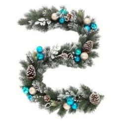 Home Accents Holiday 6 Ft. Flocked Pine Garland With Blue Plate And Silver Balls-2321680HD 206771265