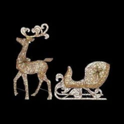 Home Accents Holiday 65 In. LED Lighted Grapevine Reindeer And 46 In. LED Lighted Grapevine Sleigh-TY483-1611-0 206963365