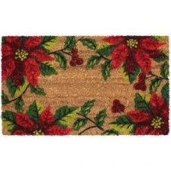 J & M Home Fashions Christmas Poinsettia Vinyl Back Coco 18 In. X 30 In. Door Mat-70186 206639156