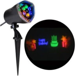 LightShow 11.81 In. Projection-Whirl-a-Motion-Happy Birthday (RGBY) Light Stake-49342 206832931