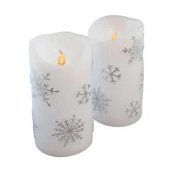 Lumabase 6 In. Silver Snowflake Flameless Candles (Set Of 2)-92102 205492688