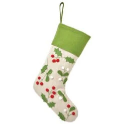 Martha Stewart Living 16 In. Green Trim Polyester Holly And Berries Christmas Stocking-9717400610 300274112