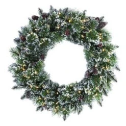 Martha Stewart Living 30 In. LED Pre-Lit Glittery Bristle Pine Artificial Christmas Wreath-9316310610 206497385