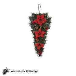 Martha Stewart Living 32 In. Unlit Winterberry Artificial Swag With Red Poinsettias, Berries And Pinecones-1757844 203264022