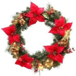 Martha Stewart Living 32 In. Winterberry Artificial Wreath With 50 Clear Lights-1759064 203264020
