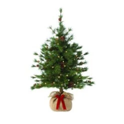 Martha Stewart Living 36 In. Pre-Lit LED Bristle Cone Pine Burlap Artificial Table Tree-9318010610 206497606