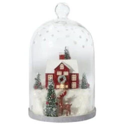 Martha Stewart Living 7.5 In. Winter House Lighted Cloche Diorama-9735600730 300266269