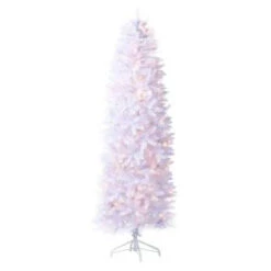 Martha Stewart Living 8 Ft. Indoor Pre-Lit Kingswood White Fir Hinged Pencil Artificial Christmas Tree-9318400410 206497486