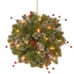 National Tree Company 12 In. Glittery Mountain Spruce Kissing Ball With Battery Operated Warm White LED Lights-GLM1-300-12KBC1 300487247