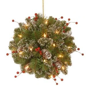 National Tree Company 12 in. Glittery Mountain Spruce Kissing Ball with Battery Operated Warm White LED Lights-GLM1-300-12KBC1 300487247 National Tree Company 12 In. Glittery Mountain Spruce Kissing Ball With Battery Operated Warm White LED Lights-GLM1-300-12KBC1 300487247 -Christmas Decoration Store national tree company 12 in. glittery mountain spruce kissing ball with battery operate