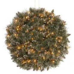 National Tree Company 16 In. Glittery Bristle Pine Kissing Ball With Battery Operated Warm White LED Lights-GB3-300-16K-B1 300487216